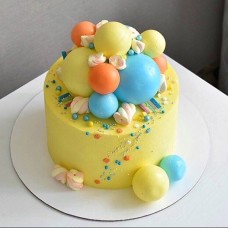 Whimsical Yellow And Blue Design Cake