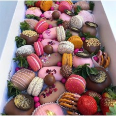 Swiss Chocolate Dipped Strawberry, Pretzels, Macarons & Cakesicles