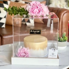 Acrylic Gift Box With Golden Cake And Peonies