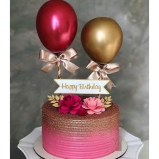 Personalized Pink And Gold Cake With Chrome Balloons (Half KG)