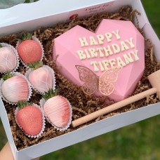 Birthday Pink Heart Dipped-mini Cake with Strawberries