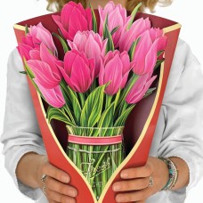 3D Pop-up Gift Card - Pink Tulips Bouquet Vase