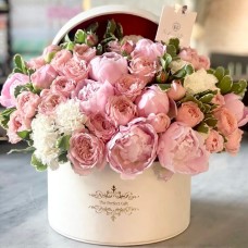 Pastel Pink Peonies In Round Gift Box