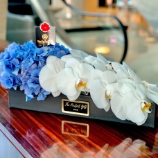 Blue Hydrangeas With White Orchids Gift Box