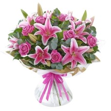 Pink Roses & Pink Lilies Flower Bouquet