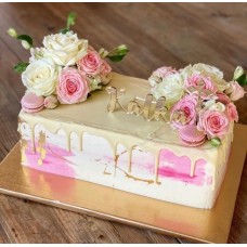 Pink And White Roses Painted Cake