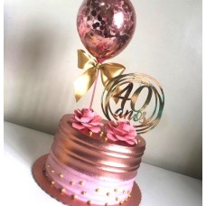 Personalized Rose Gold Cake With Confetti Balloons (Half KG)