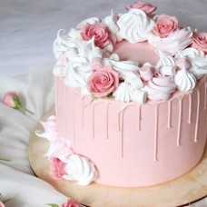 Blushing Roses Decorated Pink Sponge Cake (1 KG)