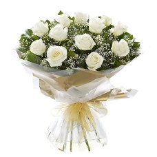 White Roses With Baby'S Breath Flower Bouquet