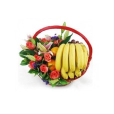 Pomelo Roses, Lilies & Fruit Basket