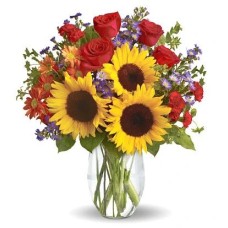 12 Red Roses & 3 Sunflowers Bouquet