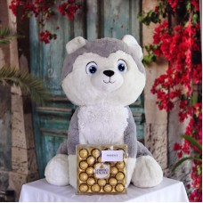 Cute Large Stuffed Husky Plush with Chocolates
