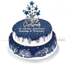 Blue Christmas Tiered Cake (Single Tier (L) Serves 10)