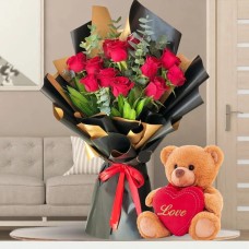 Surprise Roses & Cute Teddy