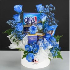 Luxury Chocolate & Cookie Hamper with Blue Roses