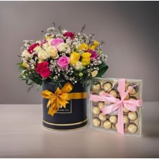 Mix 24 Premium Roses Gift Box With Ferrero Rocher