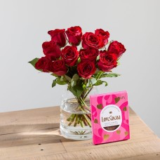 Dozen Red Roses and LoveCocoa Chocolate Bar