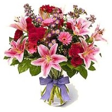 Premium Vase Roses And Lilies