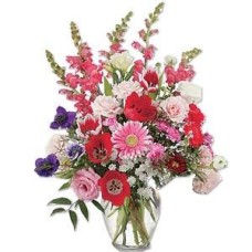 Vase With Carnations, Alstroemerias, Roses And Lisiantus