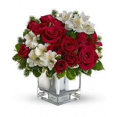 Cube Arrangement Of Roses And Alstromeries