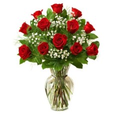 12 Red Roses In Vase
