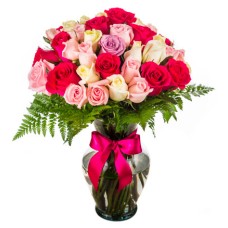 48 color roses in vase