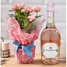 Gift Wrapped Pink Rose and Rose Prosecco Set