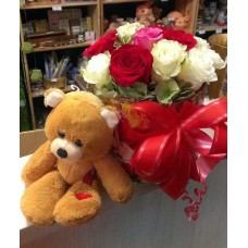 Roses In A Luxury Box And Teddy Bear