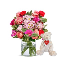 Pink flowers + free bear (Small)