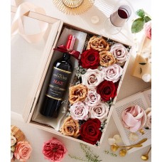 Classic Red Wine And Flowers Gift Box