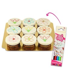 9 cupcakes with food sticks