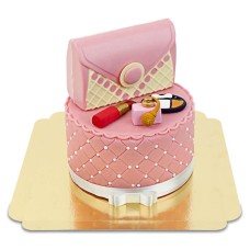 Deluxe make-up cake, round double height with white chocolate bag (Small ((18 cm)12 servings))