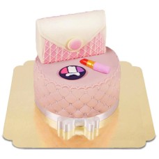 Deluxe make-up cake, round twice as high with a white chocolate bag (Small ((18 cm)12 servings))