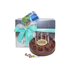 Happy Birthday Chocolate Cake with Candles & Party Poppers