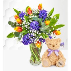 Hyacinth & Tulips with Teddy (Standard)