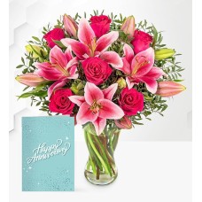 Rose & Lily with Anniversary Card (Standard)