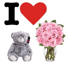 Bouquet Hugs & Kisses "Pink roses" â™¥ (12 roses + Greens.)