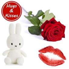 A Hugh from Miffy "White" and a red Rose (small = (1 Rose))