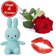 A Hugh from Nijntje "Blue" and a Red rose (small = (1 Rose))