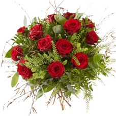 Bouquet "Red lovely roses" (12 Roses + green)
