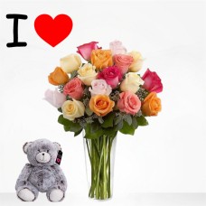 Hugs & Kisses Bouquet "Warm roses" (12 roses + Greens.)