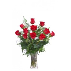 12 Roses in Glass Vase - You choose the color