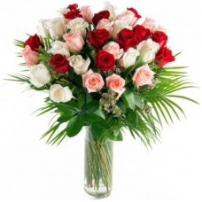 36 Mix Color Roses in Glass Vase