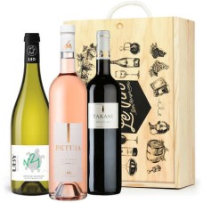 Wooden box 3 wines 3 colours (red, white, ros)