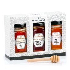 Gift box 3 honeys of the world and honey spoon