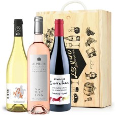 Wooden box 3 wines 3 colours (white, ros, red)