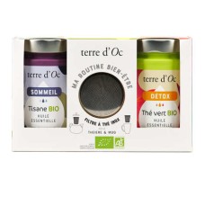 Organic well-being tea and herbal tea duo box and stainless steel infuser for mug (Gift set of 2 boxes)