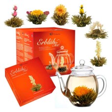 Teapot and 6 Abloom tea flowers gift set