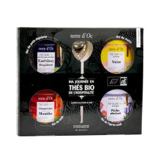 My day in organic teas box - 4 teas (Bergamot, Yuzu, Mint and Apricot Peach) + tea filter spoon