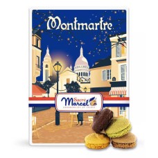 Metal box decorated with Paris Montmartre and filled with macaron biscuits